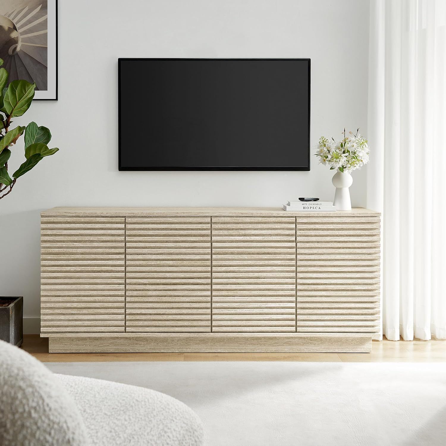 Amazon.com - Modway Render Faux Travertine Mid Century Modern Sideboard ... throughout Transform Your Living Room The Overture 63&quot; Faux Travertine TV Stand