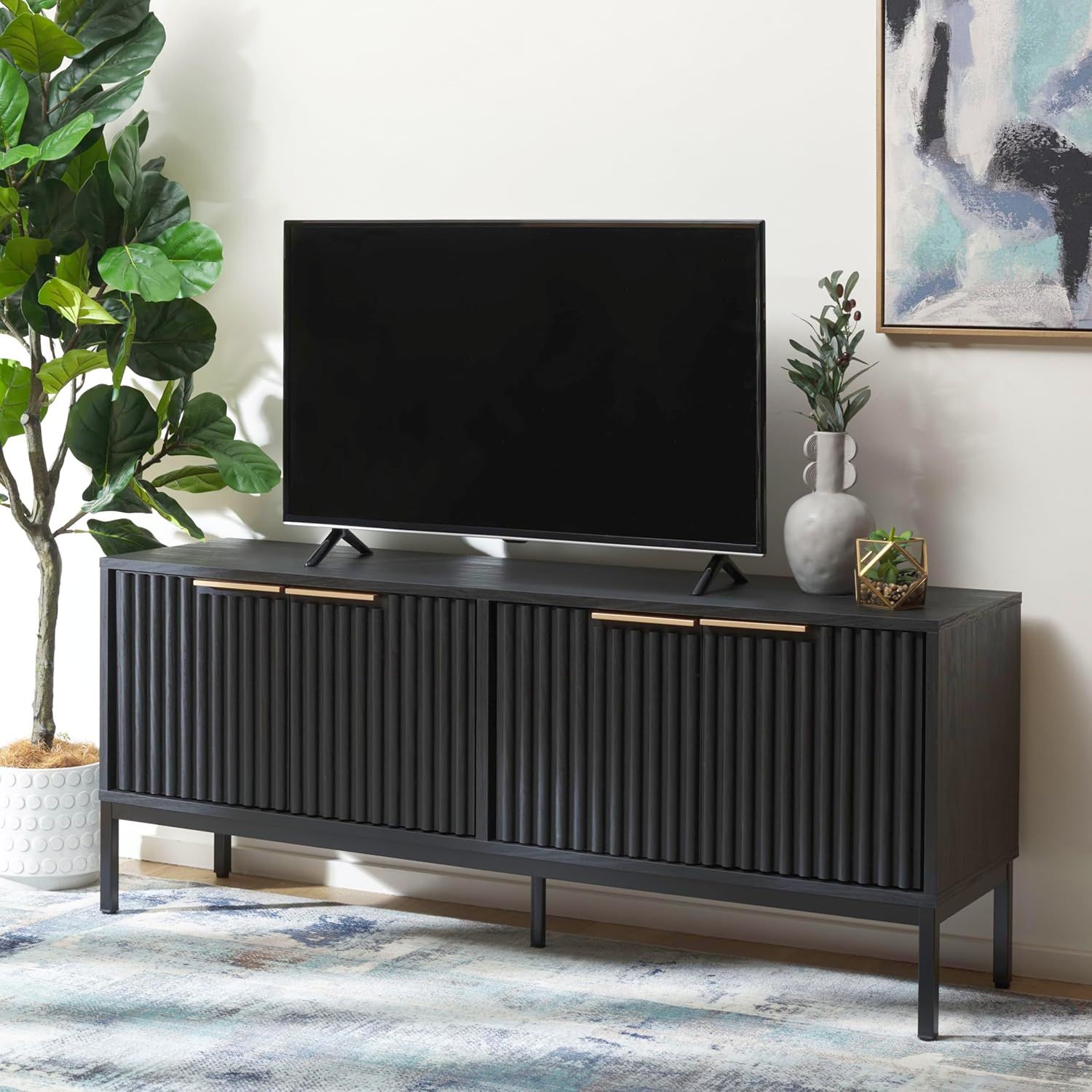 Amazon.com: Safavieh Home Collection Lylia Black 4-Door Entertainment ... intended for