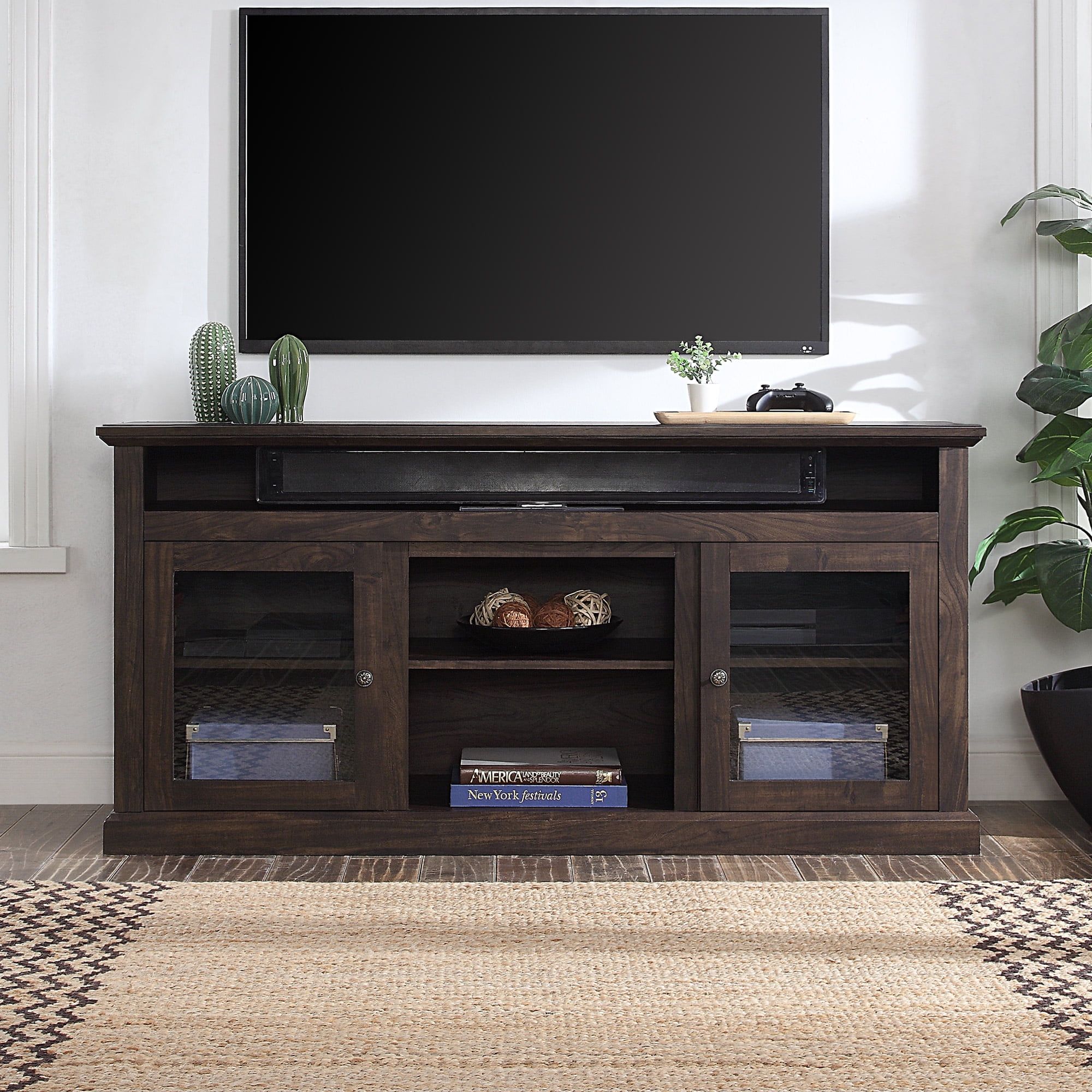 Belleze Cayman 60&quot; Entertainment Center Tv Stand Console Fit Tv's Up To ... pertaining to Smart Storage Solutions with a 3-Cabinet, 2-Shelf TV Stand