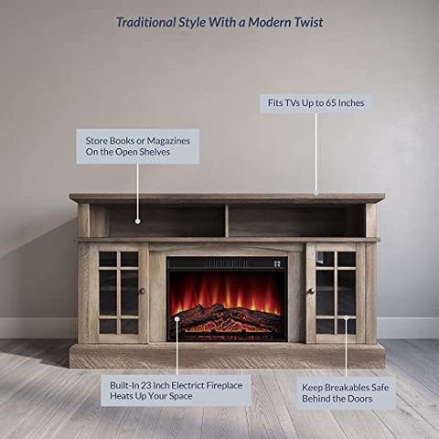 Belleze Traditional 58 Inch Rustic Tv Stand With 23 Inch Electric ... for