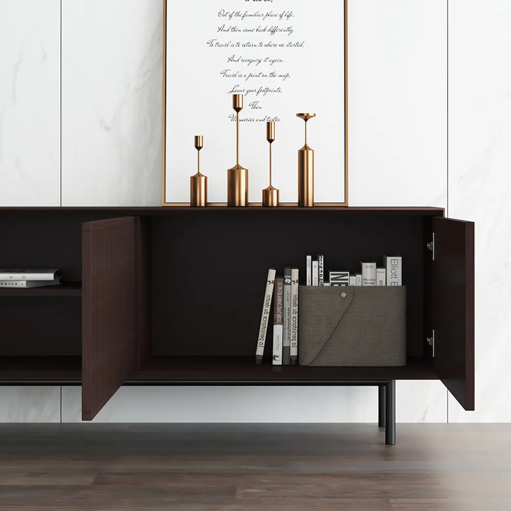 Black Oak Veneer Tv Stand With Slatted Door | Povison Living Room Setup ... intended for Bringing Elegance Home The 87&quot; Gold Modern Black Wood Veneer TV Stand