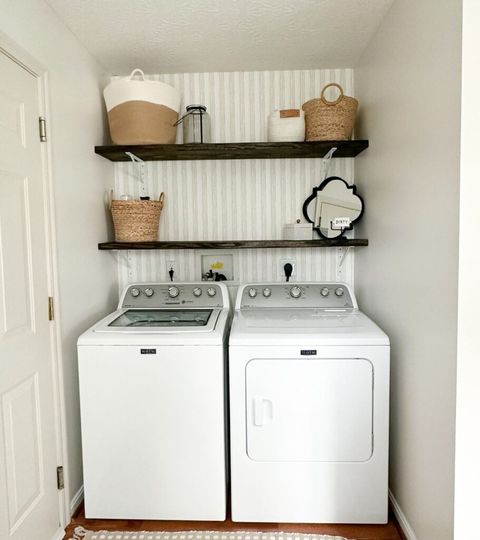 Cheap Diy Laundry Room Shelves For A Cute And Functional Space (Step-By ... with regard to How One Texan Built Her Laundry Room Shelves for Just $115