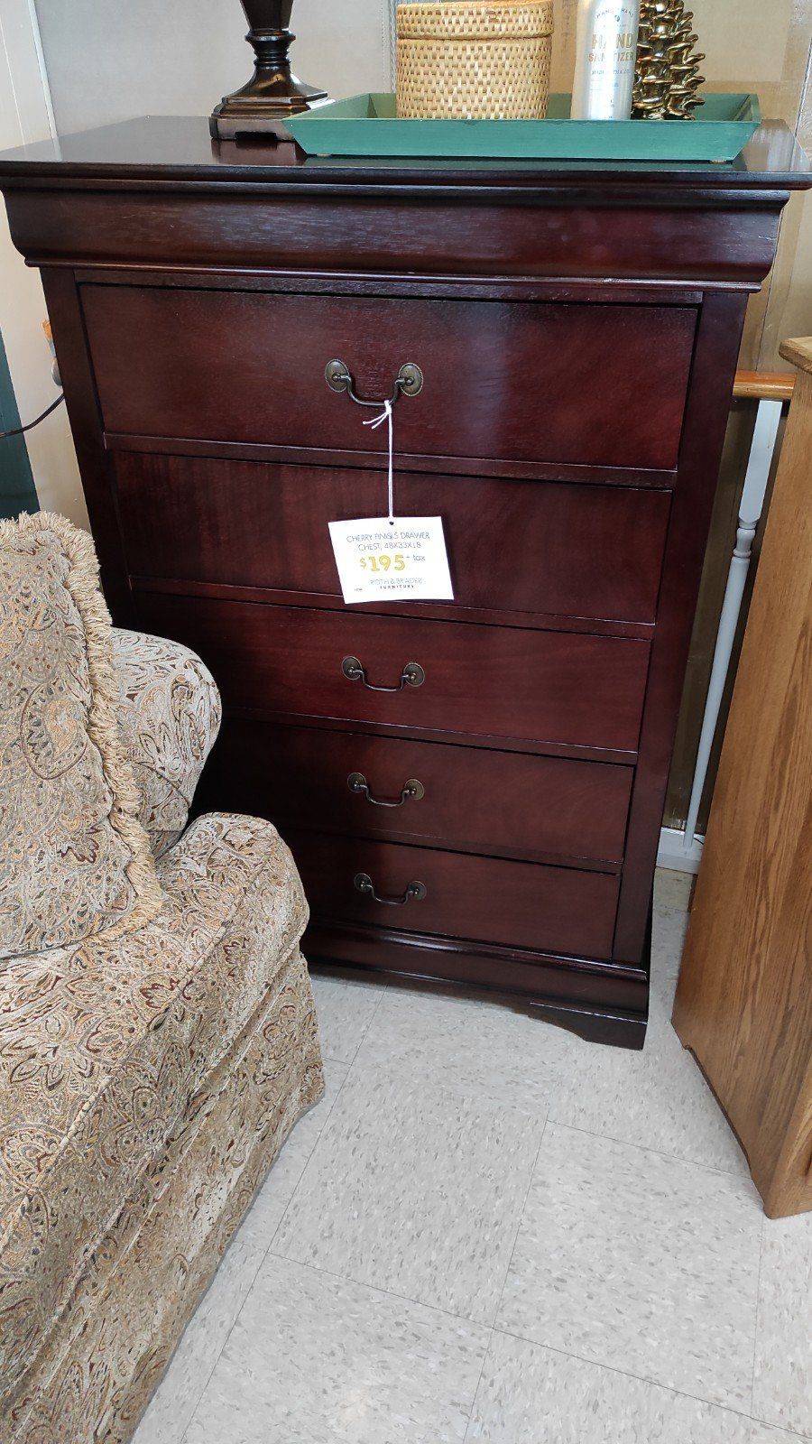 Cherry Finish 5 Drawer Chest | Roth &amp; Brader Furniture intended for