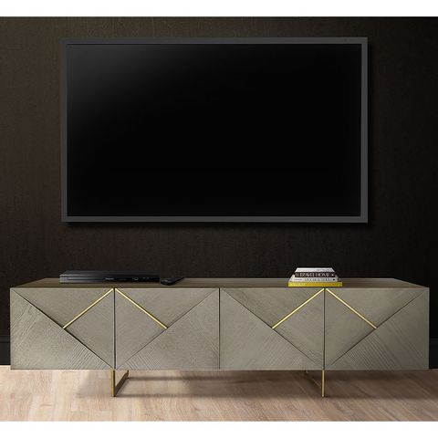 Cleo Ash Light Oak Veneer 4 Door Tv Stand Media Unit With Gold Legs ... with Bringing Elegance Home The 87" Gold Modern Black Wood Veneer TV Stand