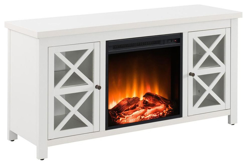 Colton Rectangular Tv Stand With Log Fireplace For Tv's Up To 55 In ... with regard to Choosing the Right TV Stand The Colton Rectangular in Black Explained