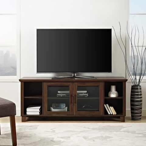 Columbus Dark Walnut Tv Stand With Glass Doors By Manor Park - Walmart ... in