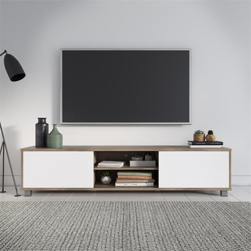 Corliving Hollywood Brown &amp; White Wood Grain Tv Stand With Doors - Tvs ... intended for