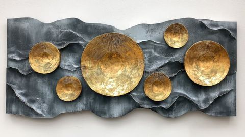 Elegant Brushed Metal Wall Art With Gold Accents For Modern Decor Stock ... regarding The Art of Styling with Brushed Stainless Steel Accents in Furniture