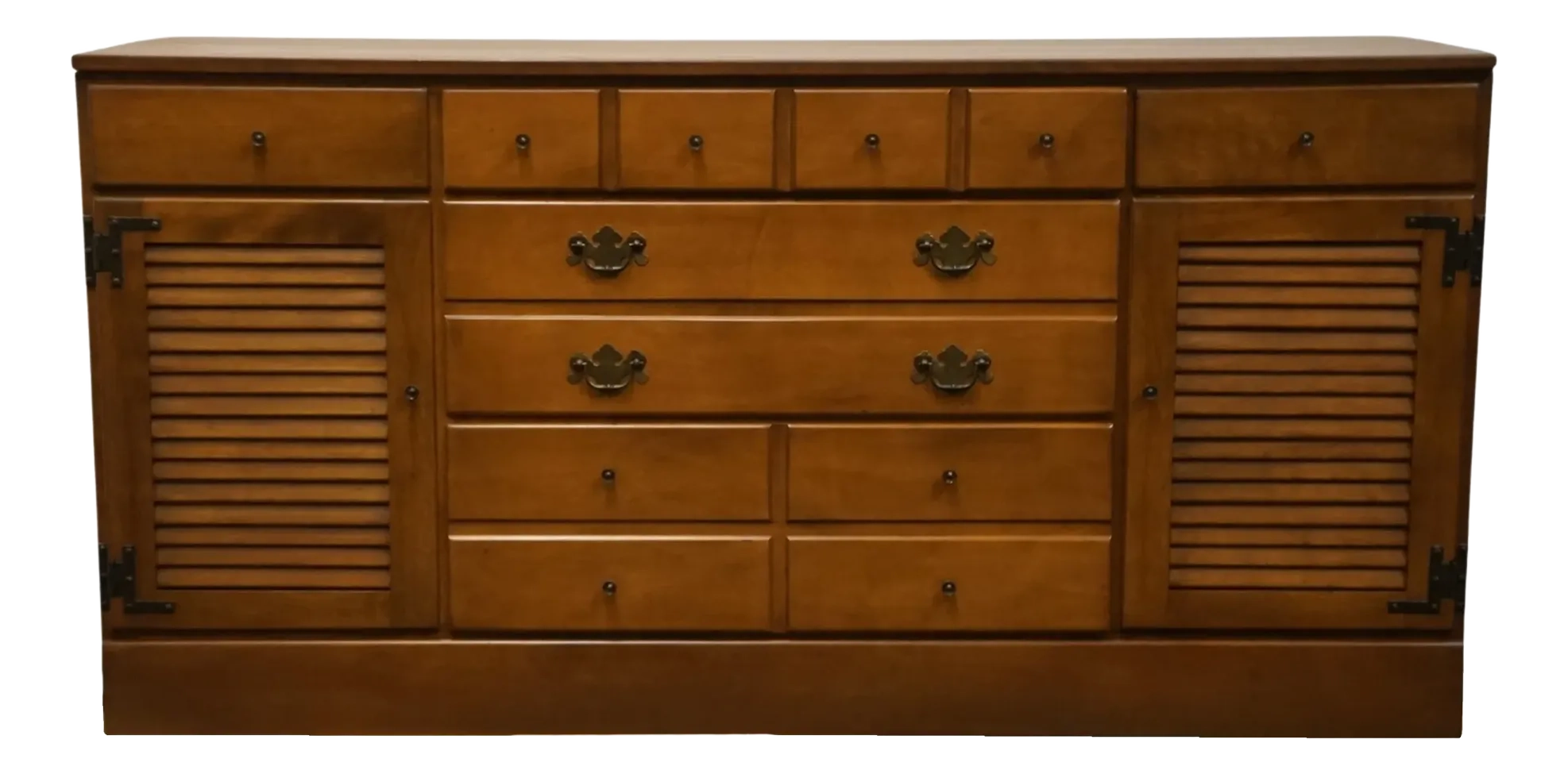 Ethan Allen Heirloom Nutmeg Maple Colonial Early American 60&quot; Triple ... in Unlocking the Charm of Stephenson Door Dresser in Nutmeg Brown