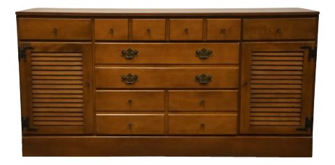 Ethan Allen Heirloom Nutmeg Maple Colonial Early American 60" Triple ... in Unlocking the Charm of Stephenson Door Dresser in Nutmeg Brown