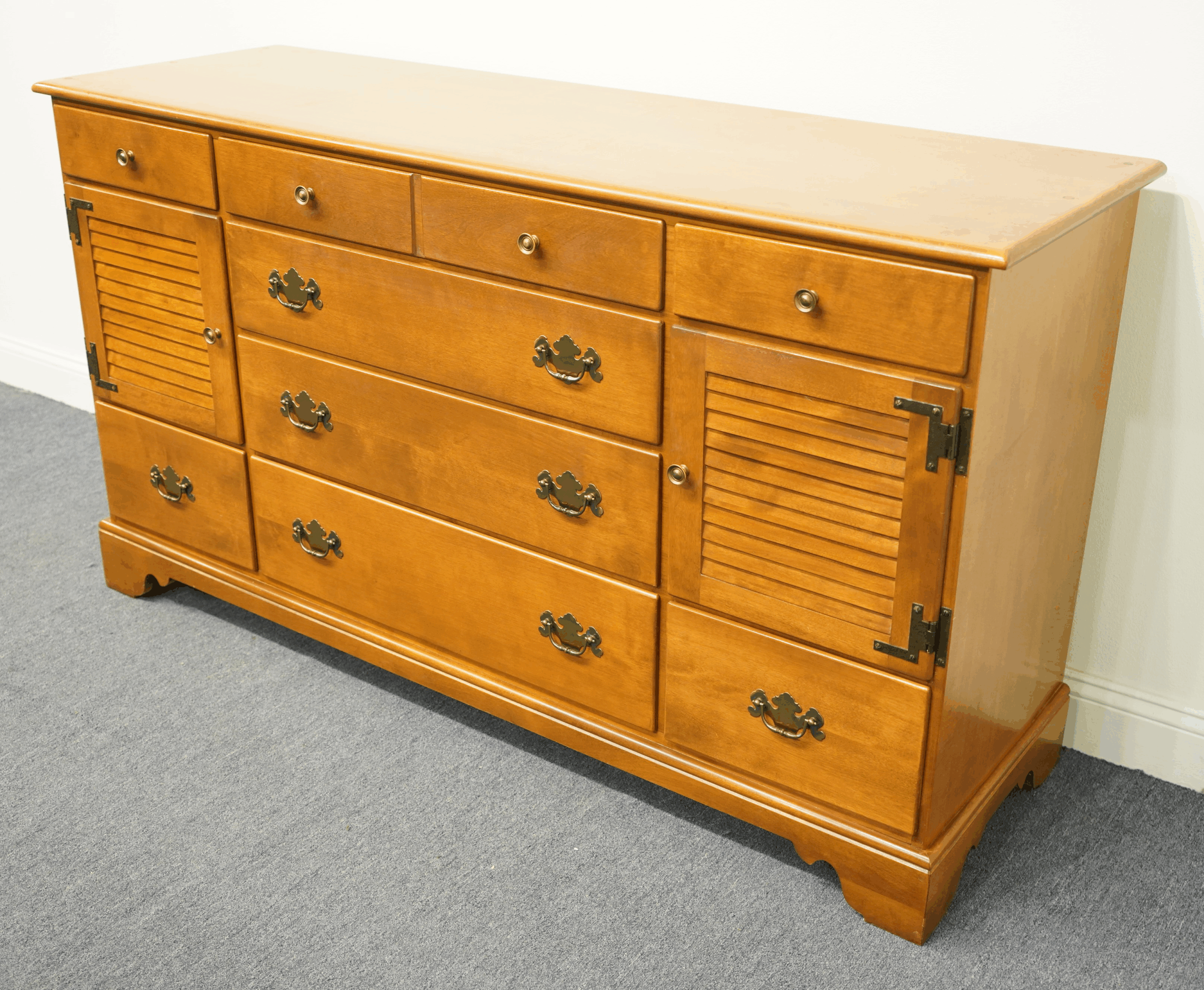 Ethan Allen Heirloom Nutmeg Maple Colonial Style 62&quot; Shutter Door ... pertaining to Unlocking the Charm of Stephenson Door Dresser in Nutmeg Brown