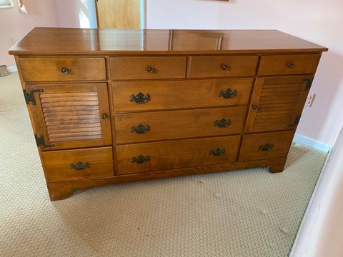 Ethan Allen Heirloom Nutmeg Maple Colonial Style 62” Shutter Door ... with regard to Unlocking the Charm of Stephenson Door Dresser in Nutmeg Brown