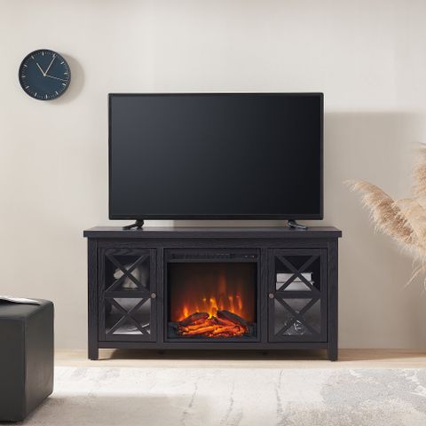 Evelyn&Zoe Colton Rectangular Tv Stand With Log Fireplace For Tv's Up ... with Choosing the Right TV Stand The Colton Rectangular in Black Explained