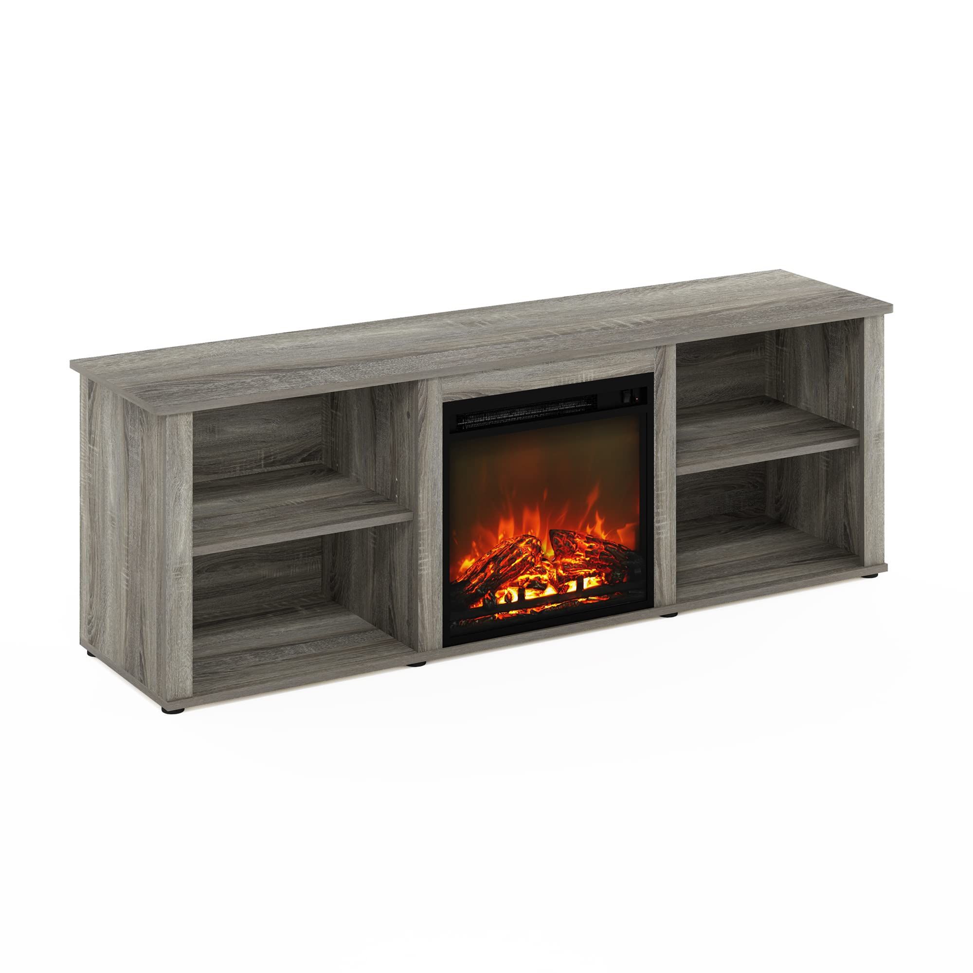 Furinno Classic 70 Inch Tv Stand With Fireplace, French Oak Grey French ... inside Is the Murray 70&quot; TV Stand the Right Choice for Your Space?