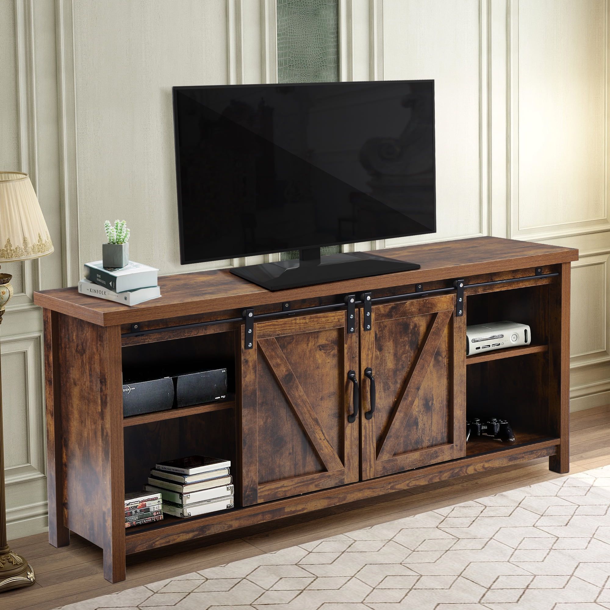 Furniture Console Tables &amp; Cabinets Media Console Tv Stand With ... with regard to Smart Storage Solutions with a 3-Cabinet, 2-Shelf TV Stand