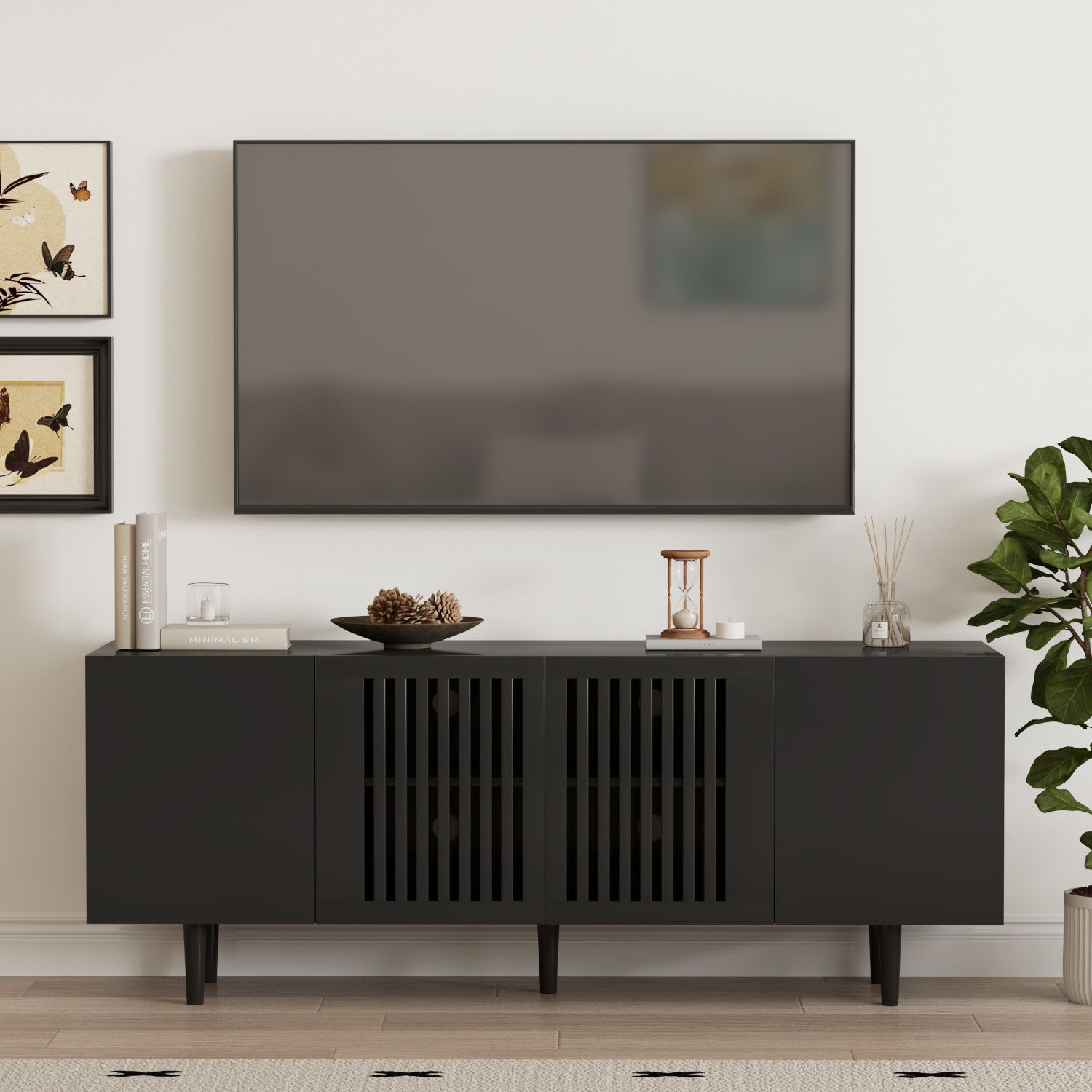 George Oliver 4-Door Tv Stand With Storage Cabinets And Adjustable ... inside Smart Storage Solutions with a 3-Cabinet, 2-Shelf TV Stand