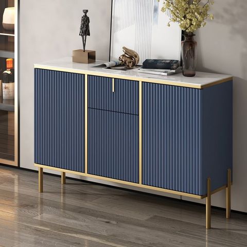 Glam Style Buffet Sideboard Sintered Stone Top Server With Door And ... pertaining to A Closer Look at the Blue Sideboard's Elegant Design