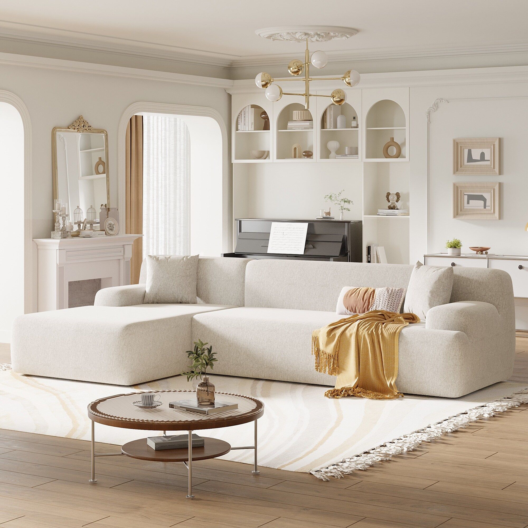 L-Shape Modular Sofa Set Beige Floor Loveseat W/ Right Chaise Lounger ... for Beyond Beige The Surprising Emotional Impact of a Colorful Couch