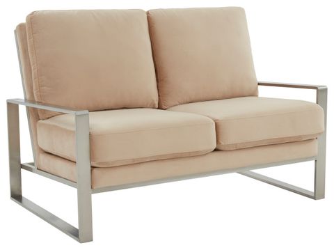 Leisuremod Jefferson Modern Design Velvet Loveseat With Silver Frame ... with