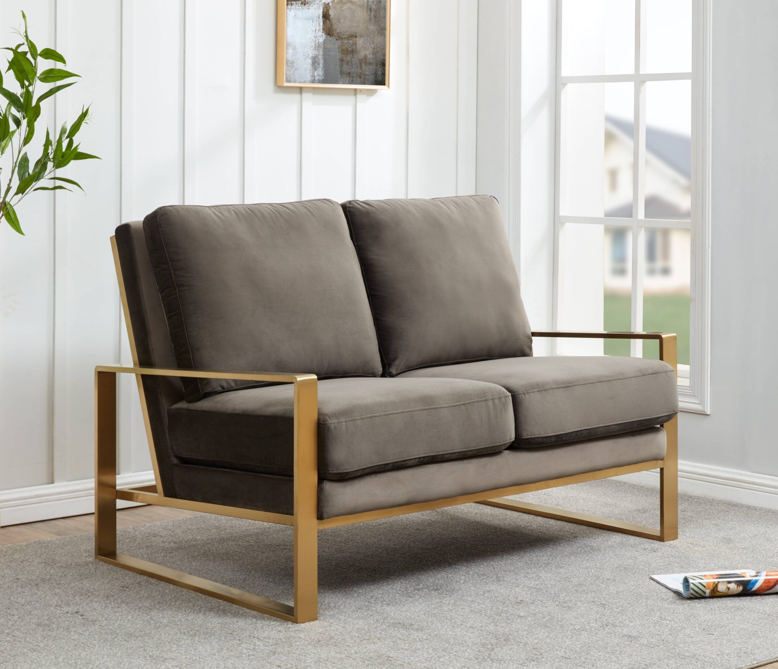 Leisuremod Jefferson Modern Velvet Loveseat With Gold Frame ... inside A Closer Look at the Craftsmanship of the Leisuremod Jefferson Loveseat