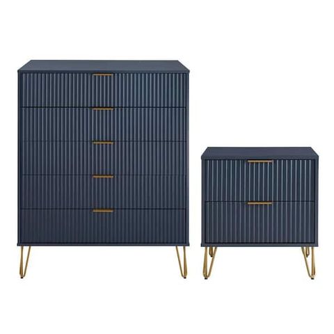 Manhattan Comfort Dumbo Midnight Blue 2-Drawer 20.07 In. Nightstand And ... with