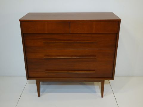 Mid Century Five Drawer Walnut Dresser At 1Stdibs for