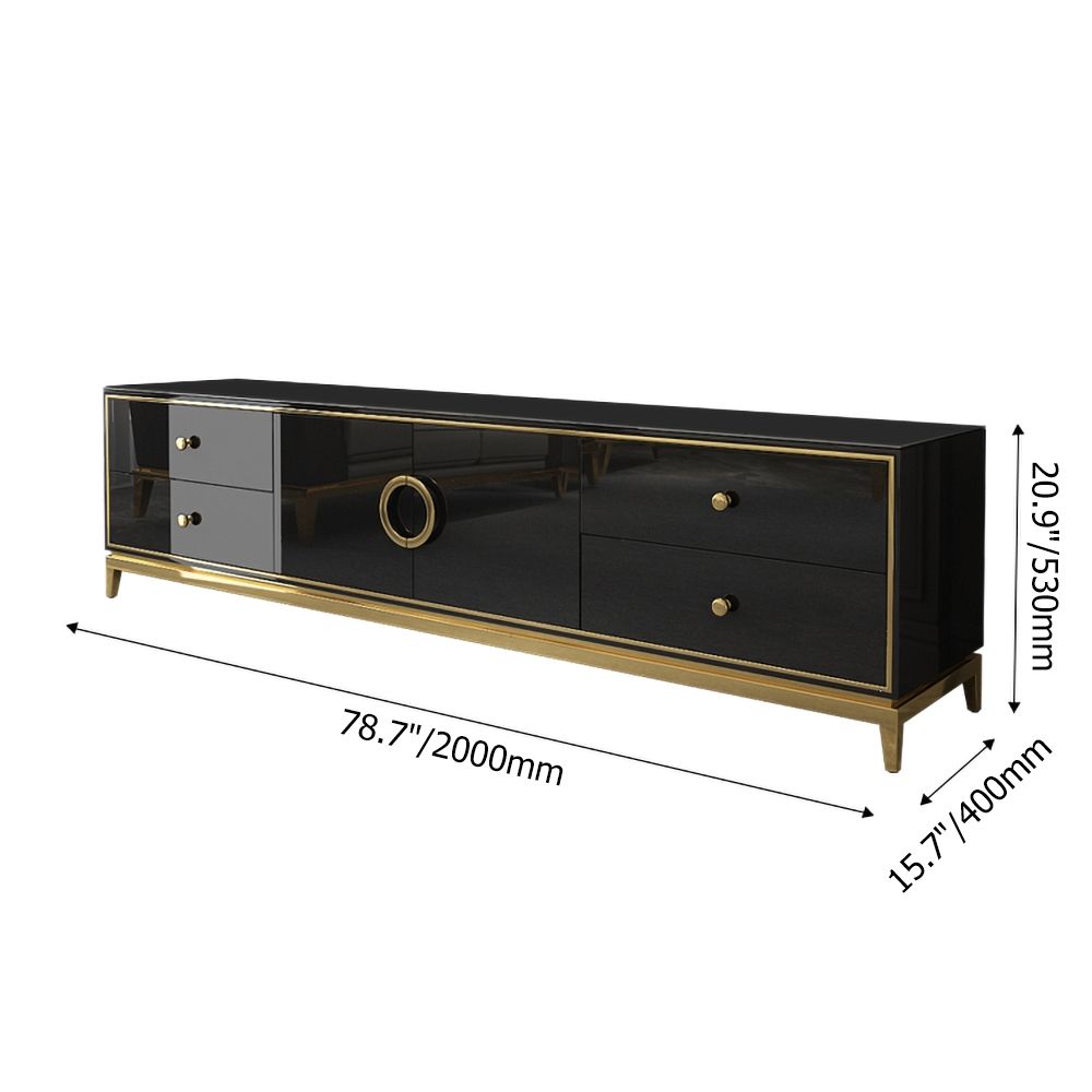 Modern Black Tv Stand With Drawers &amp; Doors Gold Media Console For Tvs ... throughout