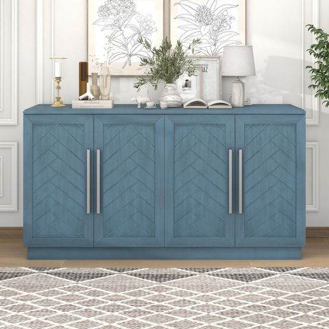Modern Large Storage Space Sideboard With 4 Striped Design Doors And ... regarding A Closer Look at the Blue Sideboard's Elegant Design