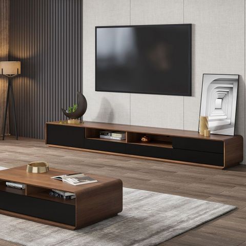 Modern Wood Tv Stand, Lowline Tv Console With Drawers, Open Storage ... inside