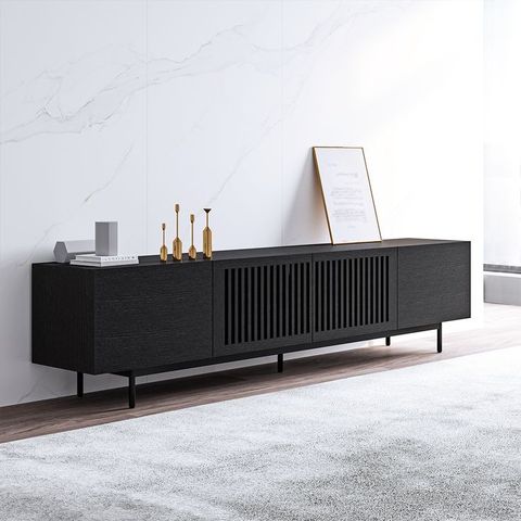 Modern Wood Tv Stand, Minimalist Slatted Media Console With Tall-Cast ... throughout