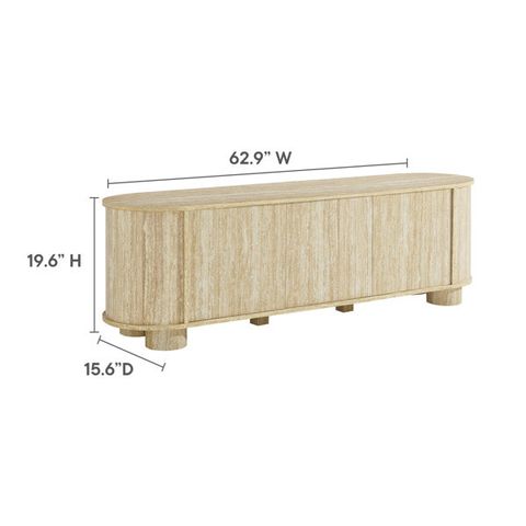 Modway Overture 63” Oval Faux Travertine Tv Stand In Travertine | Wayfair regarding Transform Your Living Room The Overture 63" Faux Travertine TV Stand