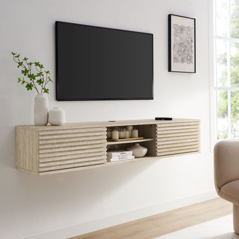 Transform Your Living Room The Overture 63″ Faux Travertine TV Stand