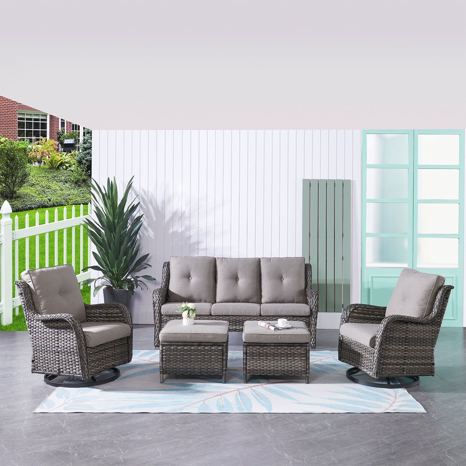 Parkwell 5 Pieces Outdoor Furniture Patio Furniture Set Wicker Outdoor ... intended for