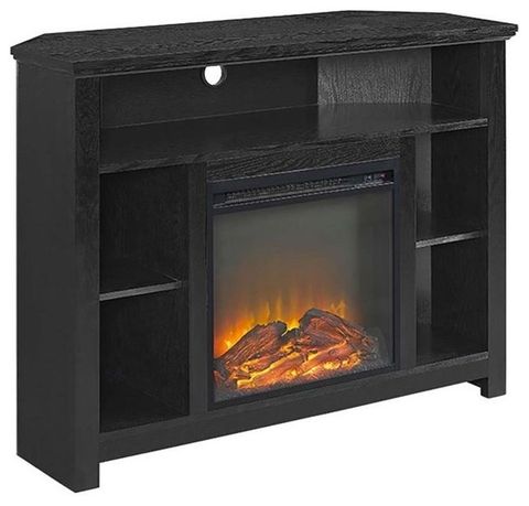 Pemberly Row 44" Wood Corner Fireplace Tv Stand In Black - Transitional ... intended for