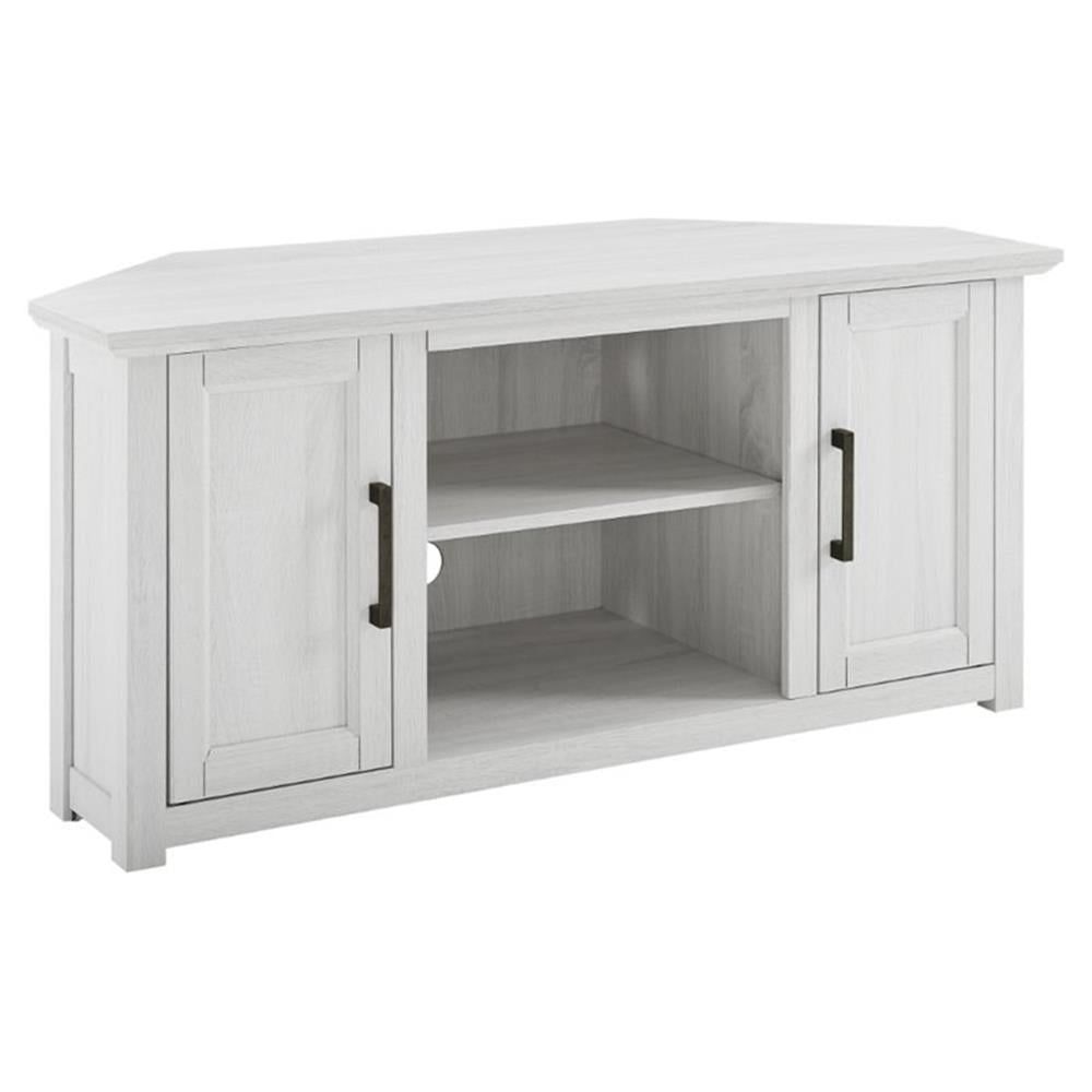 Pemberly Row Modern 48&quot;Rustic Wood Corner Tv Stand In Whitewash ... regarding
