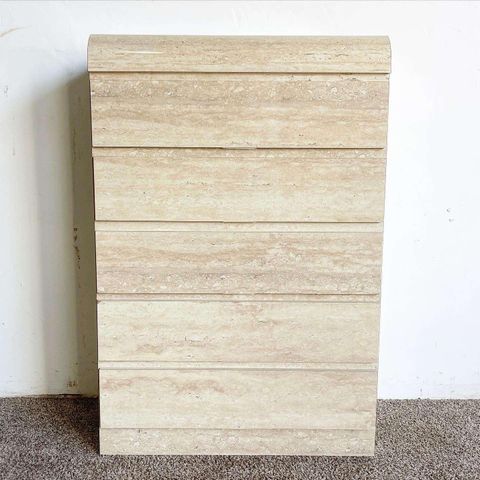 Postmodern Faux Travertine Laminate Waterfall Highboy Dresser - 5 ... with regard to