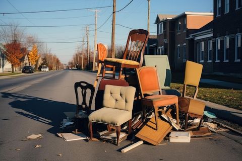 Premium Ai Image | Broken And Discarded Furniture On Sidewalk inside Transforming Discarded Furniture A Step-by-Step Sofa Makeover