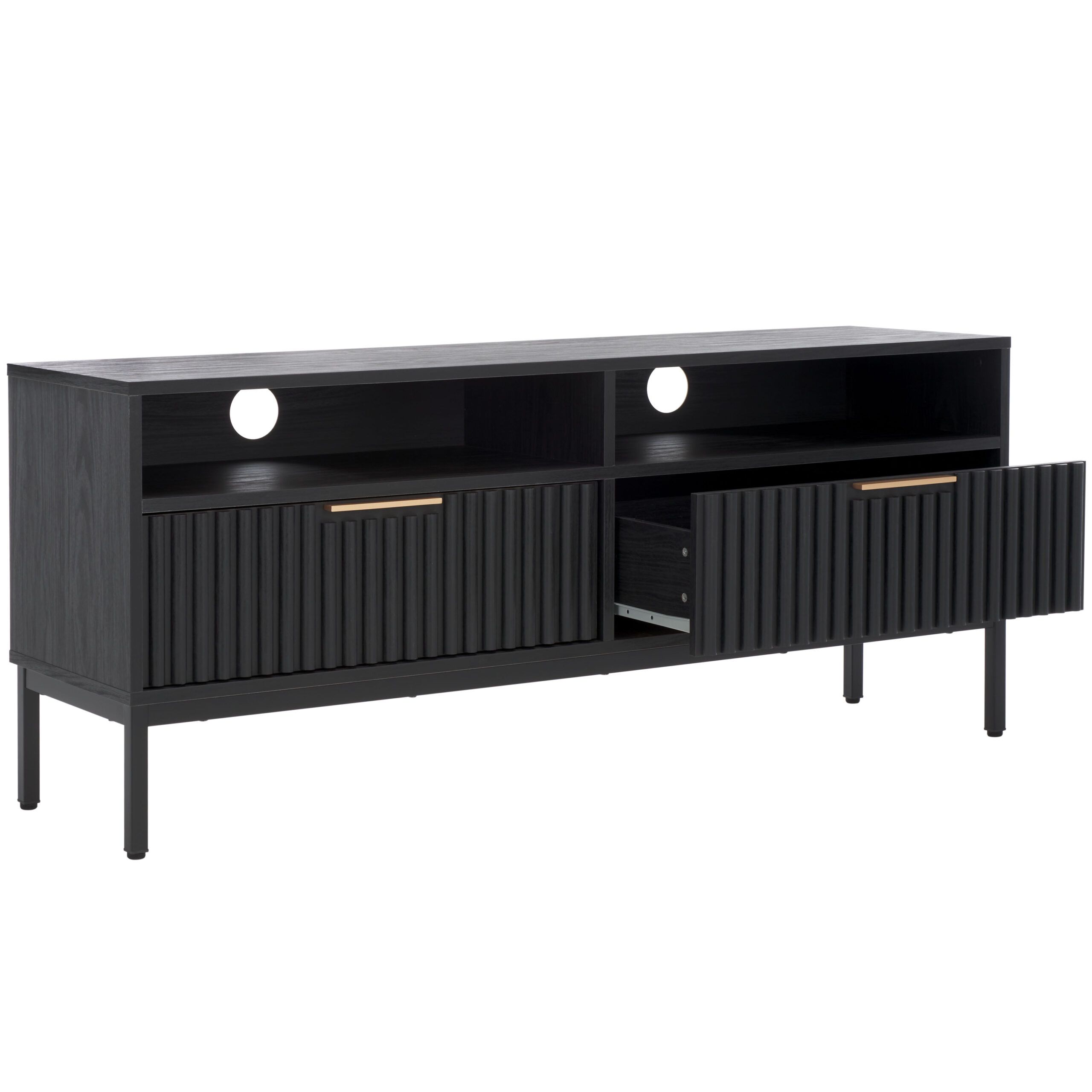 Safavieh Lylia 2 Drawer 2 Shelf Media Stand, Black/Black Legs/Gold ... in Expert Tips for Styling Your Safavieh Lylia Media Stand in Walnut/Black