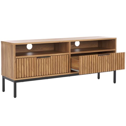 Safavieh Lylia 2 Drawer 2 Shelf Media Stand, Oak/Black Legs/Black ... with