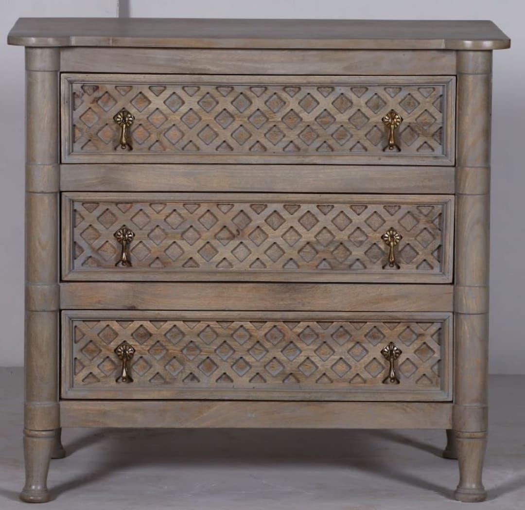 Solid Wood Bachelors Chest Of Three Drawers Rustic Bedroom Dresser ... intended for