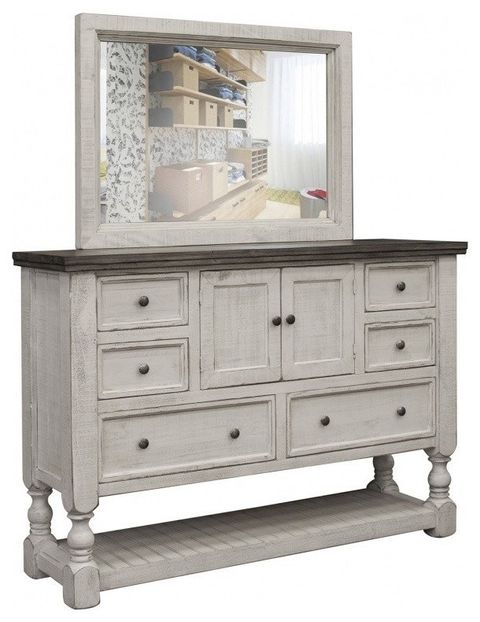 Stonegate Rustic Solid Wood 6 Drawer, 2 Door White Dresser With Mirror ... intended for