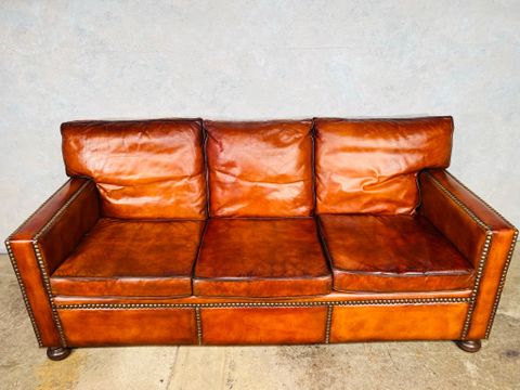 Stunning English Mid C Chestnut Brown Leather Studded Three Seater Sofa ... with regard to Weaving Comfort and Style A Chestnut Brown Leather Sofa for Artisans