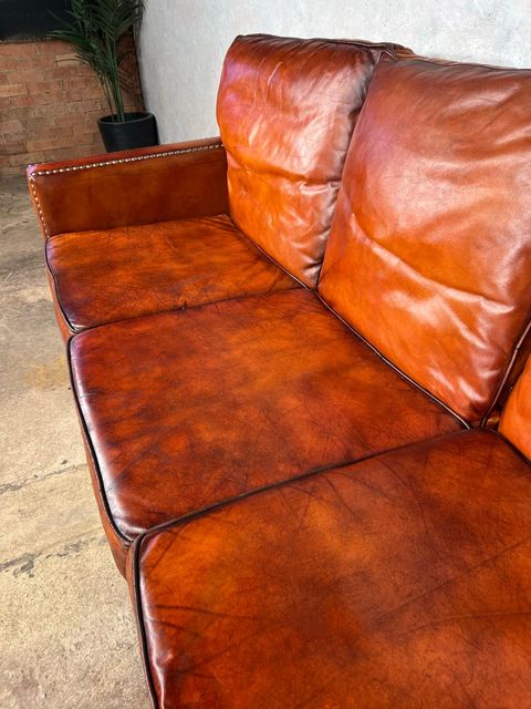 Stunning English Mid C Chestnut Brown Leather Studded Three Seater Sofa ... with regard to Weaving Comfort and Style A Chestnut Brown Leather Sofa for Artisans
