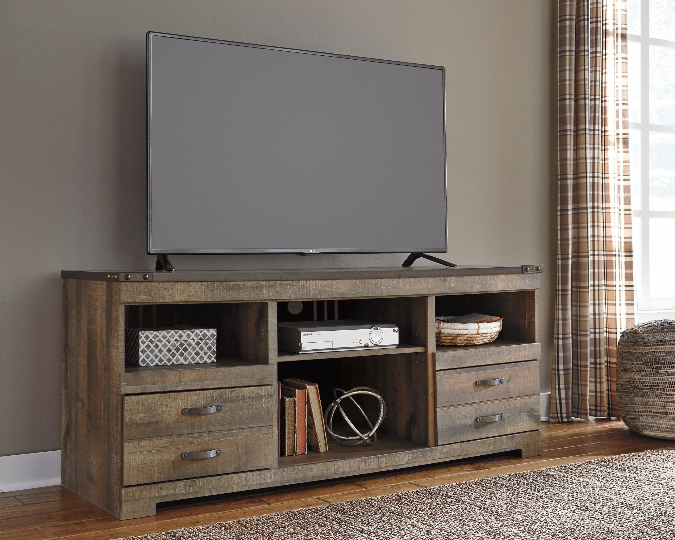Trinell 63-Inch Tv Stand | Large Tv Stands, Fireplace Tv Stand, Living ... pertaining to Transform Your Living Room The Overture 63&quot; Faux Travertine TV Stand