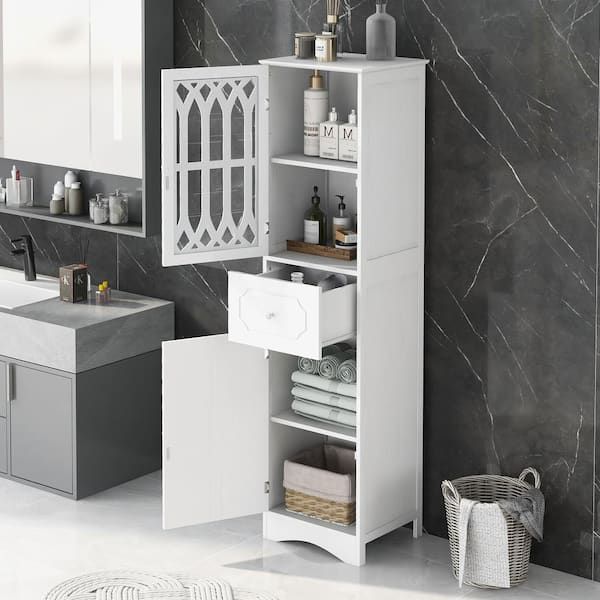 Urtr White Storage Cabinet With 2 Doors &amp;1 Drawer, Tall Bathroom ... with regard to
