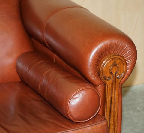 Vintage Art Nouveau Chestnut Brown Leather Club Sofa With Carved Wood ... regarding Weaving Comfort and Style A Chestnut Brown Leather Sofa for Artisans