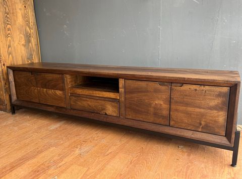Walnut Modern Tv Stand / Modern Tv Unit / Custom Made Tv Stand - Etsy regarding
