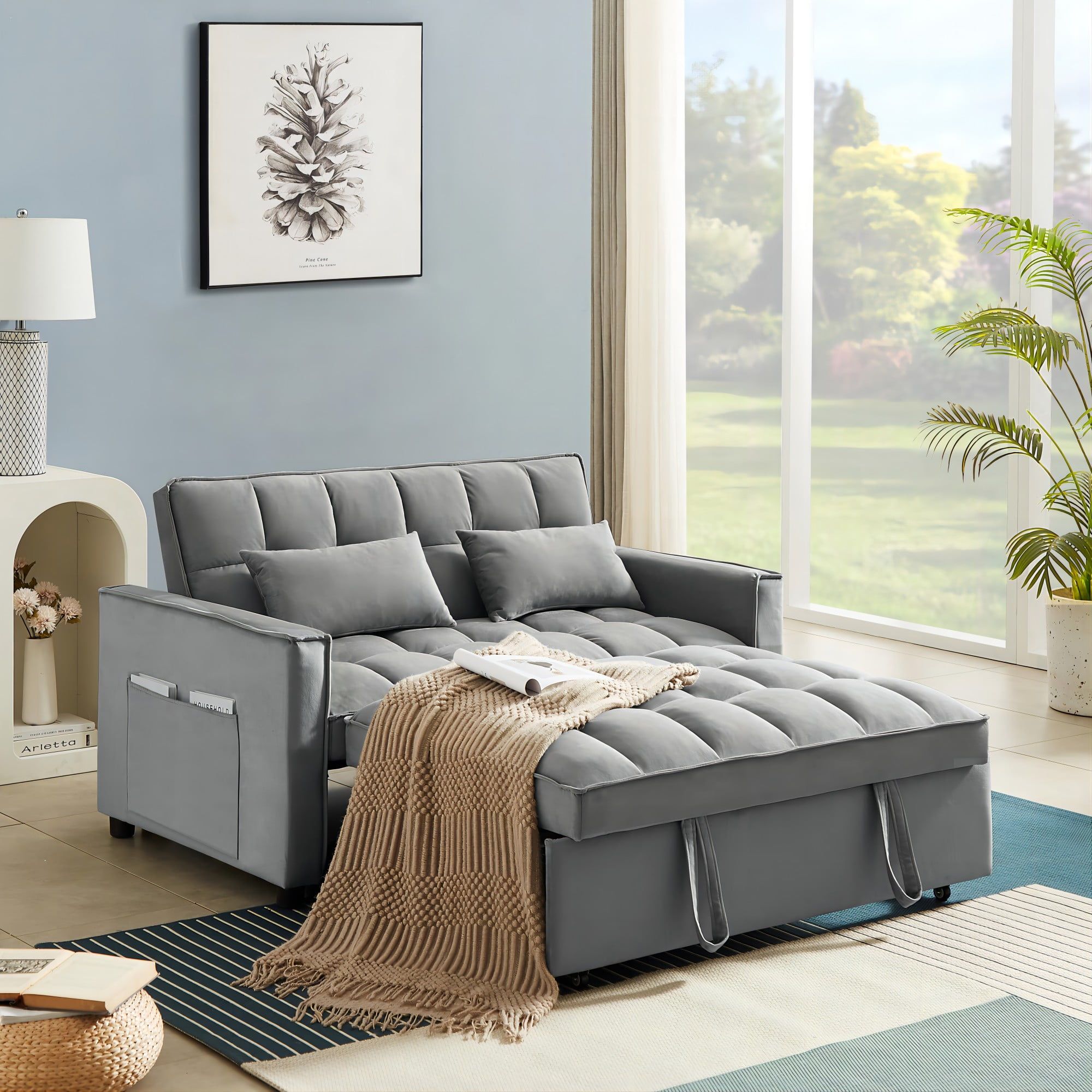 Zechuan Convertible Sofa Bed With Pull Out Bed - 55&quot; Tufted Velvet ... regarding The Sleeper Sofa Conundrum Navigating Your Options with Expert Insight