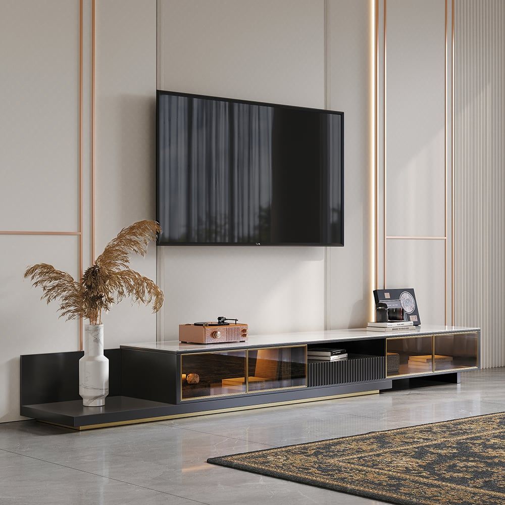 110.2&quot; Extendable Tv Stand, Media Console With Led Light And Storage In ... throughout Winfield 60&quot; 2-Door Tv Stand Media Console Black