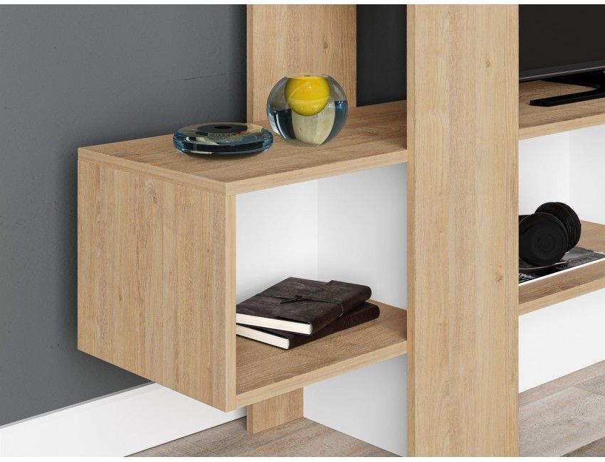 180 Cm Tv Stand Wall Unit In Light Oak And Matt White - Barcellona ... pertaining to Aesthetic Possibilities with the Greenview White 122&quot; TV Stand Wall Unit